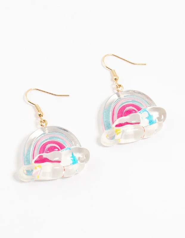 Handcrafted Bead Earrings-Bubble Acrylic Rainbow Drop Earrings