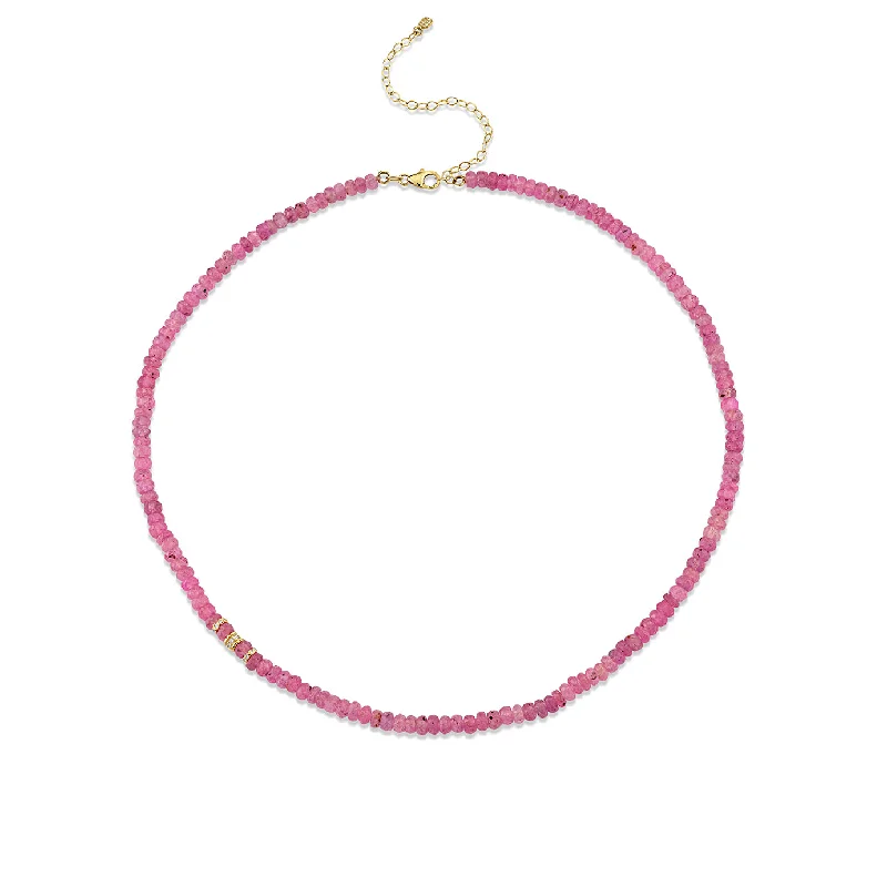 Dainty Silver Necklace-Gold & Diamond Pink Sapphire Faceted Rondelle Beaded Necklace