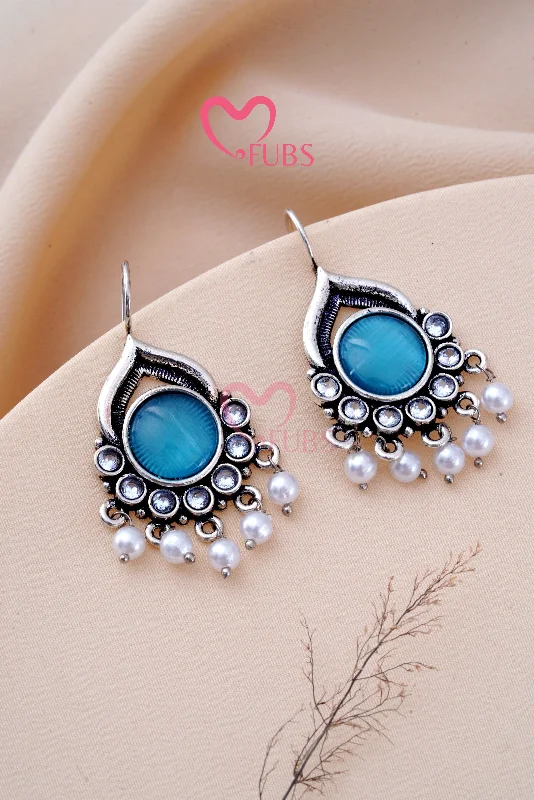 Cute Pearl Earrings-Oxidized Pearl Drop Hook Earrings