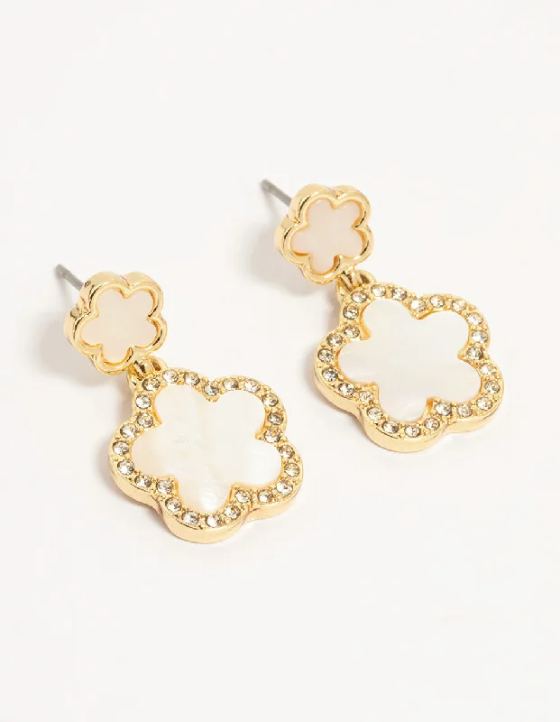 Tropical Earrings for Summer-Gold Plated Flower Drop Earrings