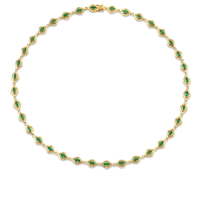 Modern Silver Necklace-Gold & Emerald Marquise Eye Eternity Necklace