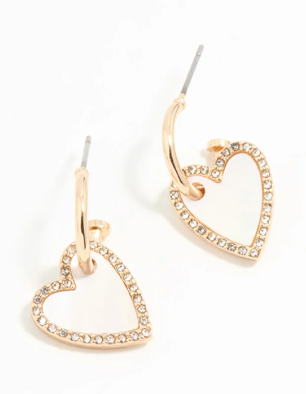 Gold Hoop Earrings-Gold Heart Drop Huggie Earrings