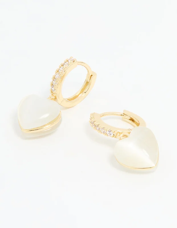 Artistic Designer Earrings-Gold Plated Diamante Heart Hoop Earrings