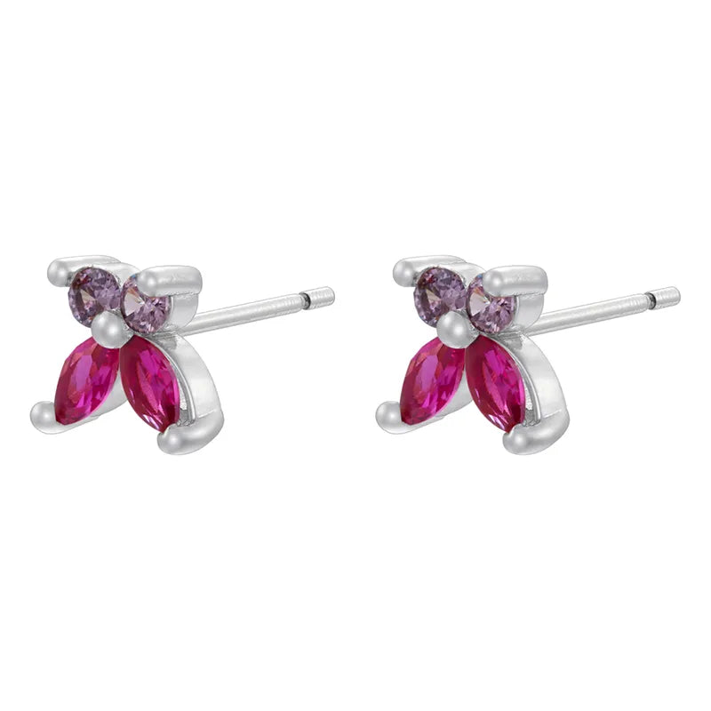 White Gold Color Rose Red Purple Diamond Butterfly 1 Pair