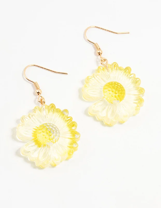 Soft Pink Earrings-Yellow Acrylic Bubble Daisy Drop Earrings