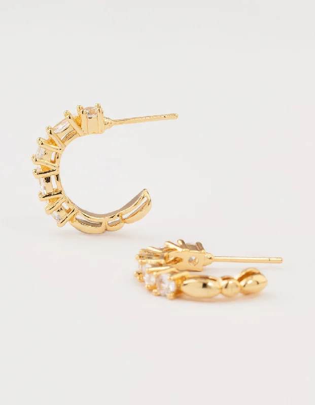 Elegant Stud Earrings-Gold Plated Cubic Zirconia Cluster Hoop Earrings