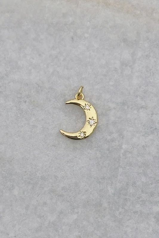 Trendy Gold Necklace-CZ Inlay Moon Charm