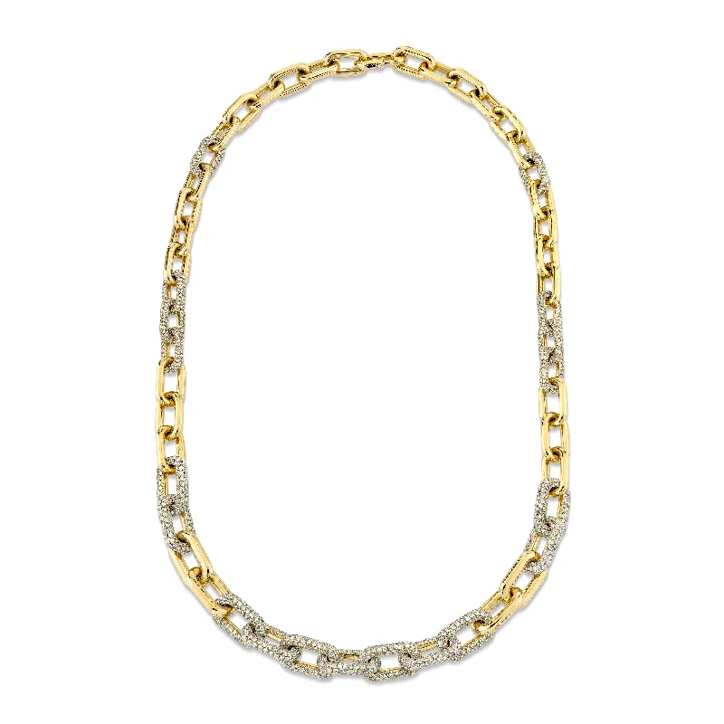 Bold Silver Necklace-DIAMOND PAVE GRADUATED CABLE LINK NECKLACE