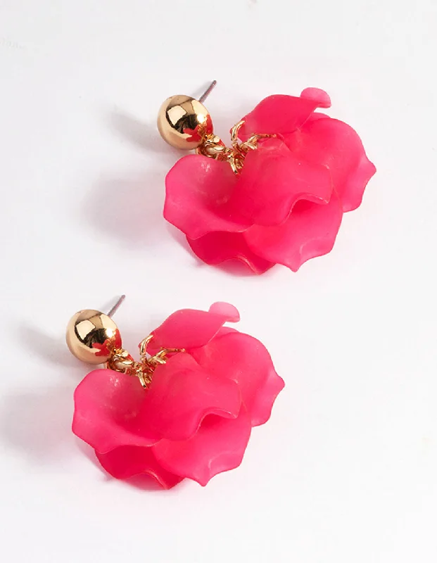 Tassel Earrings for Women-Fuchsia Mini Multi Petal Drop Earrings