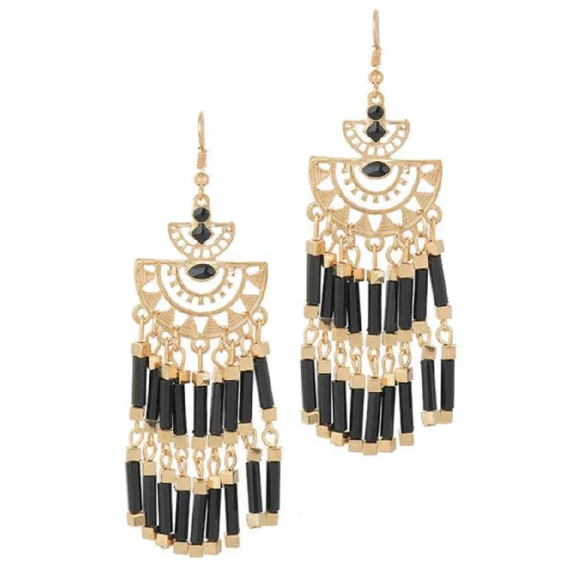 Shiny Crystal Earrings-Boho Gold Black or White Tassel Earrings