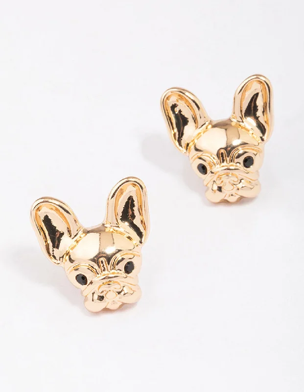 Floral Drop Earrings-Gold French Bulldog Stud Earrings