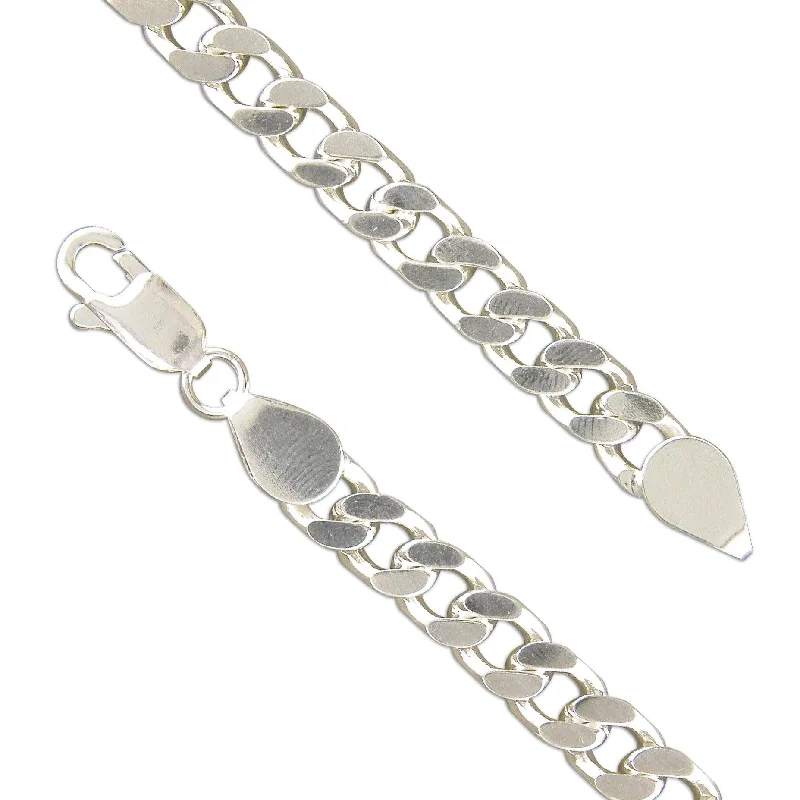 Pearl and Diamond Bracelet-23cm Sterling Silver Flat Curb Bracelet