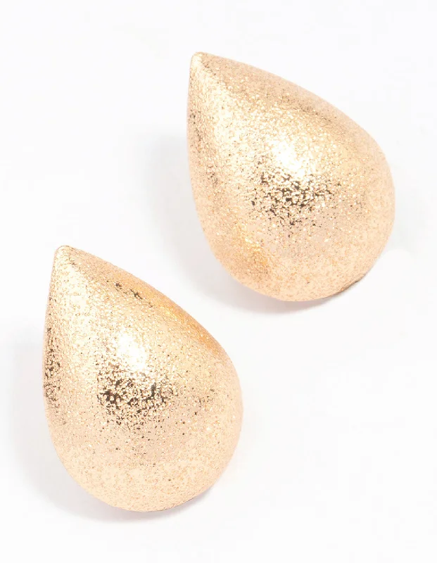 Pearl Stud Earrings for Weddings-Gold Sandblast Teardrop Stud Earrings