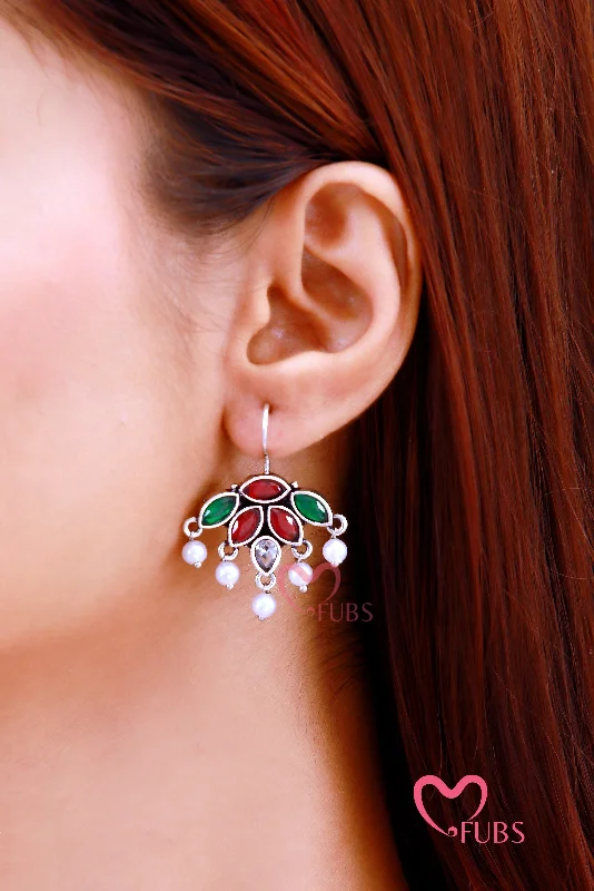 Emerald Earrings for Women-Colorful Kundan Oxidized Earrings