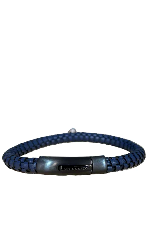 Fashionable Pearl Bracelet-Unique & Co Navy Blue Leather Bracelet