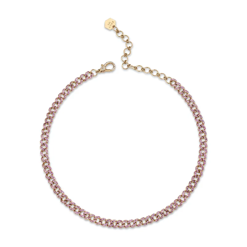 Bright Gold Pendant Necklace-READY TO SHIP PINK SAPPHIRE MINI PAVE LINK CHOKER