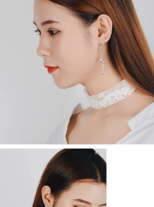 1 Pair Lady Star Tassel Plating Inlay Copper Artificial Crystal White Gold Plated Drop Earrings