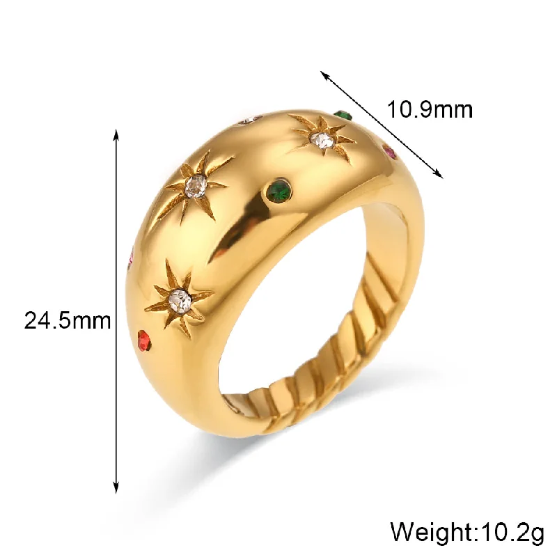 Dome Inlaid Stone Colorful Crystals XINGX Ring-Gold