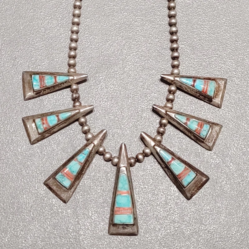 Custom Birthstone Necklace for Mom-Calvin Begay Navajo  Turquoise-Spiny Oyster Sterling Silver  Necklace - Handmade Native American