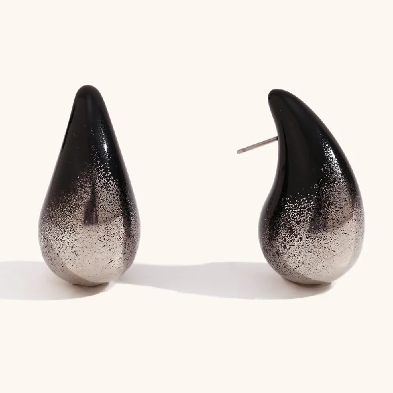 Paint Painting Water Drop Earrings-Silver Black