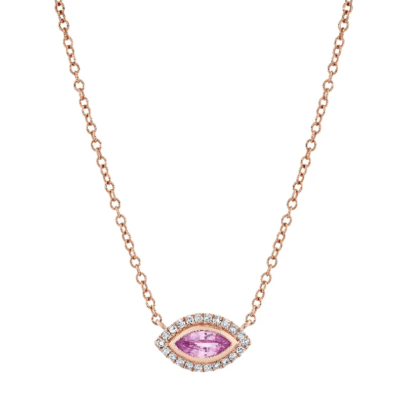 Black Diamond Necklace-READY TO SHIP PINK SAPPHIRE & DIAMOND MINI EVIL EYE PENDANT NECKLACE