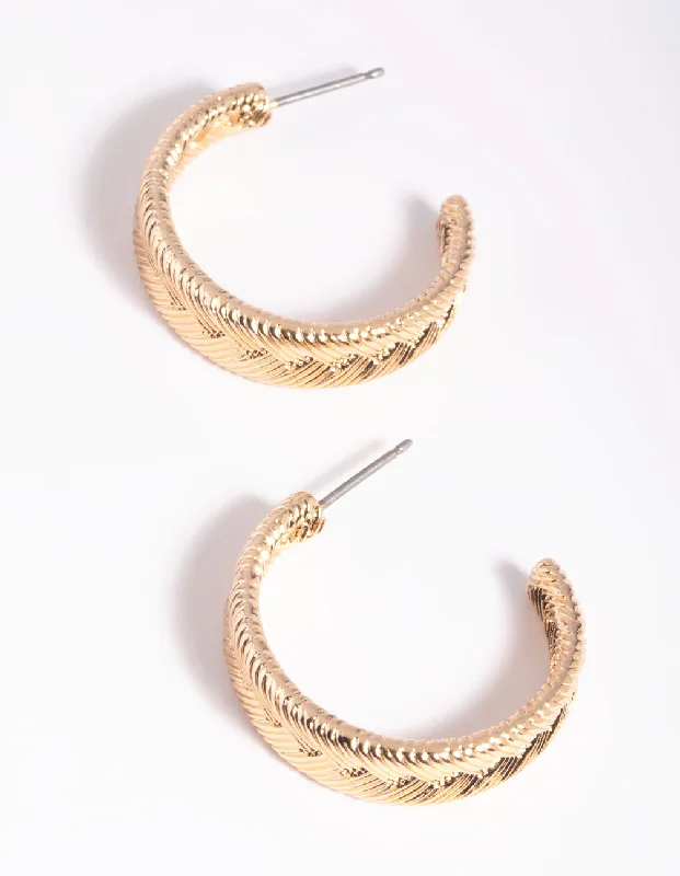 Large Pearl Earrings-Gold Zigzag Text Hoop Earrings