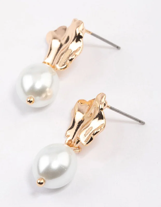 Diamond Drop Earrings-Gold Molten Pearl Drop Earrings & Polishing Set