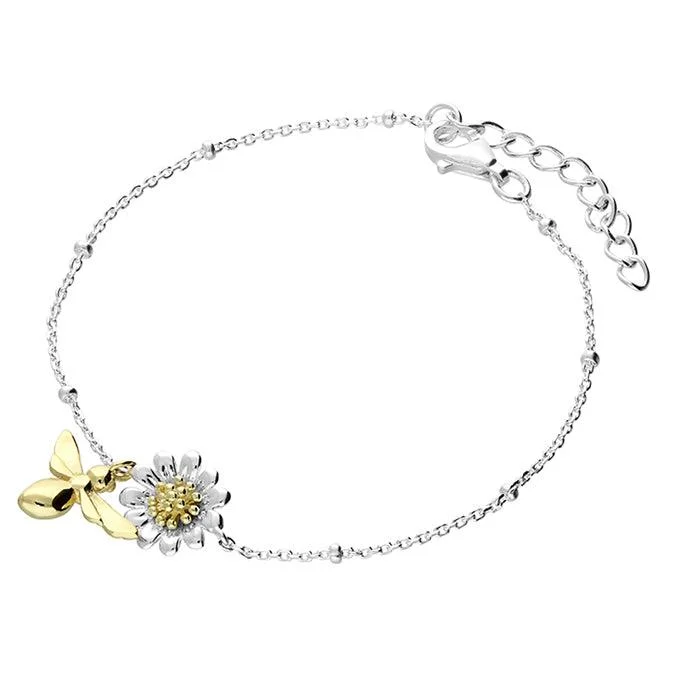 Personalized Wedding Bracelet-Two-Tone Bumblebee and Daisy Ball Chain Bracelet