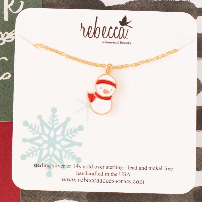 Gold Bead Pendant Necklace-Snowman Red Scarf Necklace - Children's