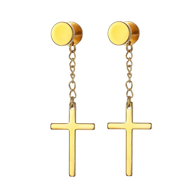 Golden Big Cross Stud Earrings (Single)