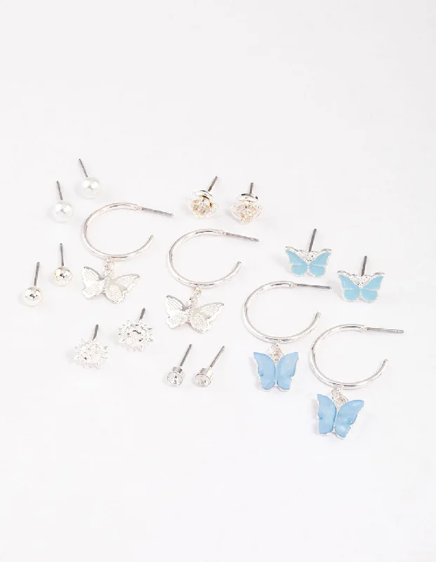 Opal Drop Earrings-Silver Mixed Butterfly Garden Earrings 8-Pack