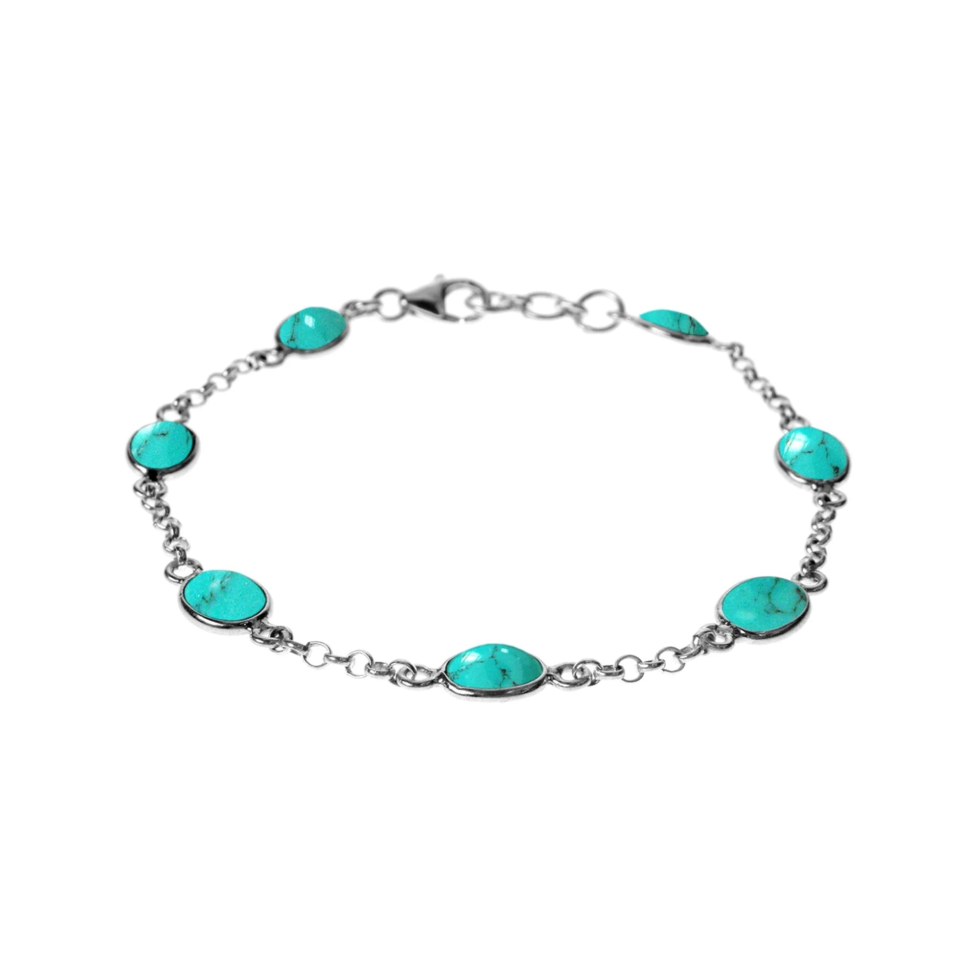 Gold Bangle Bracelet for Women-Turquoise Ovals Bracelet - Sterling Silver