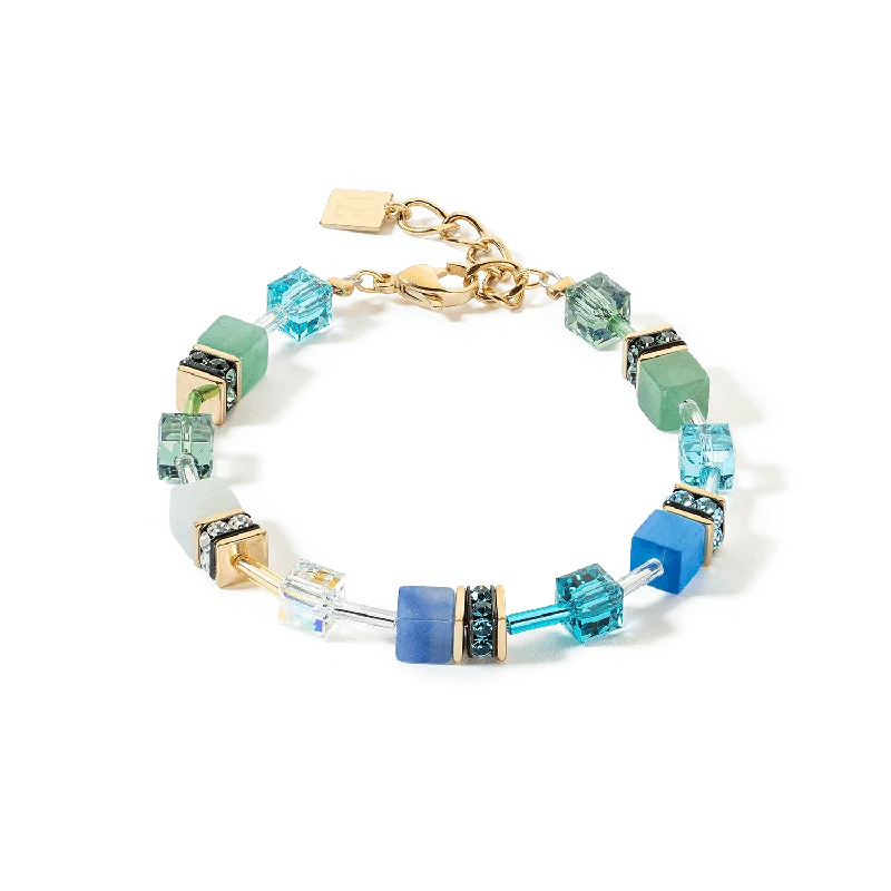 Gold Charm Bracelet-Coeur De Lion GeoCUBE® Iconic Gold Green-Turquoise Bracelet