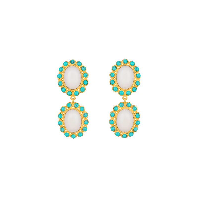 Vintage Pearl Drop Earrings-Ada Earrings White Stone & Turquoise