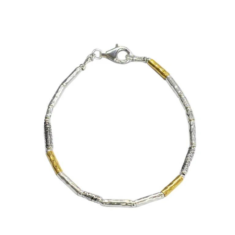 Classic Gold Bracelet-Gold and Silver Two Colour Tube Bracelet