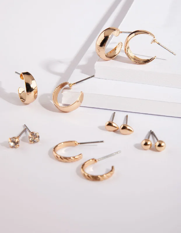 Geometric Earrings for Women-Gold Stud Sleeper Earring 6-Pack