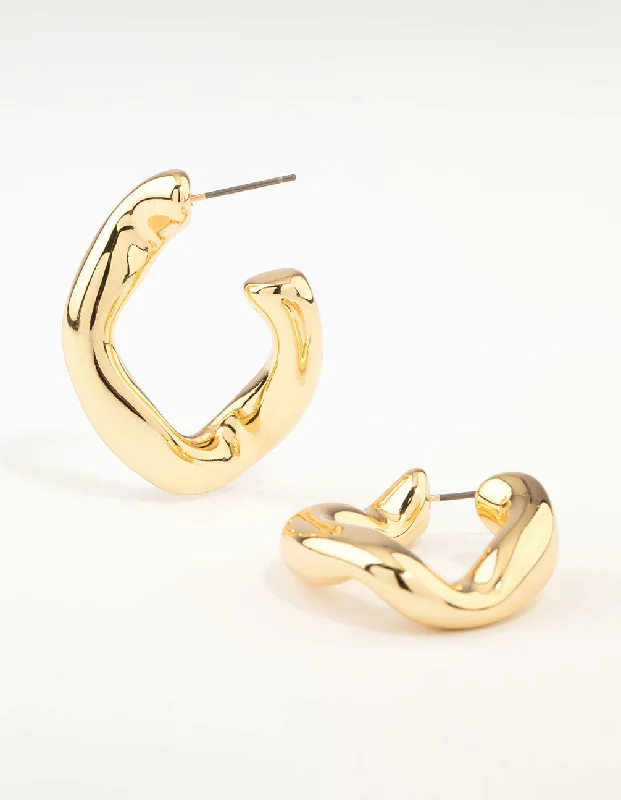 Opal Drop Earrings-Gold Plated Twisted Wave Hoop Earrings