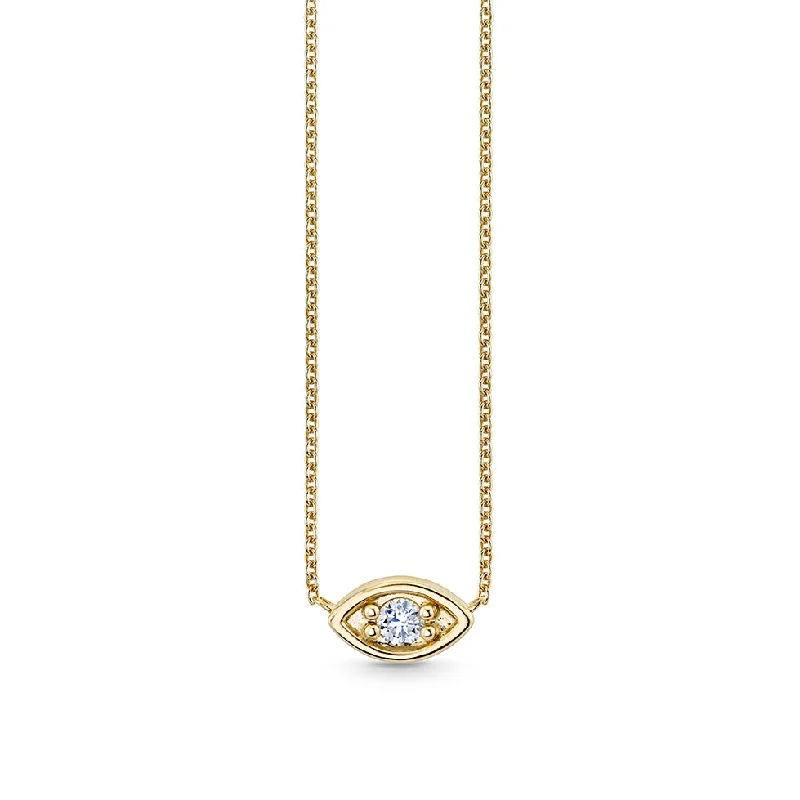 White Crystal Necklace-Gold & Diamond Large Marquise Eye Necklace