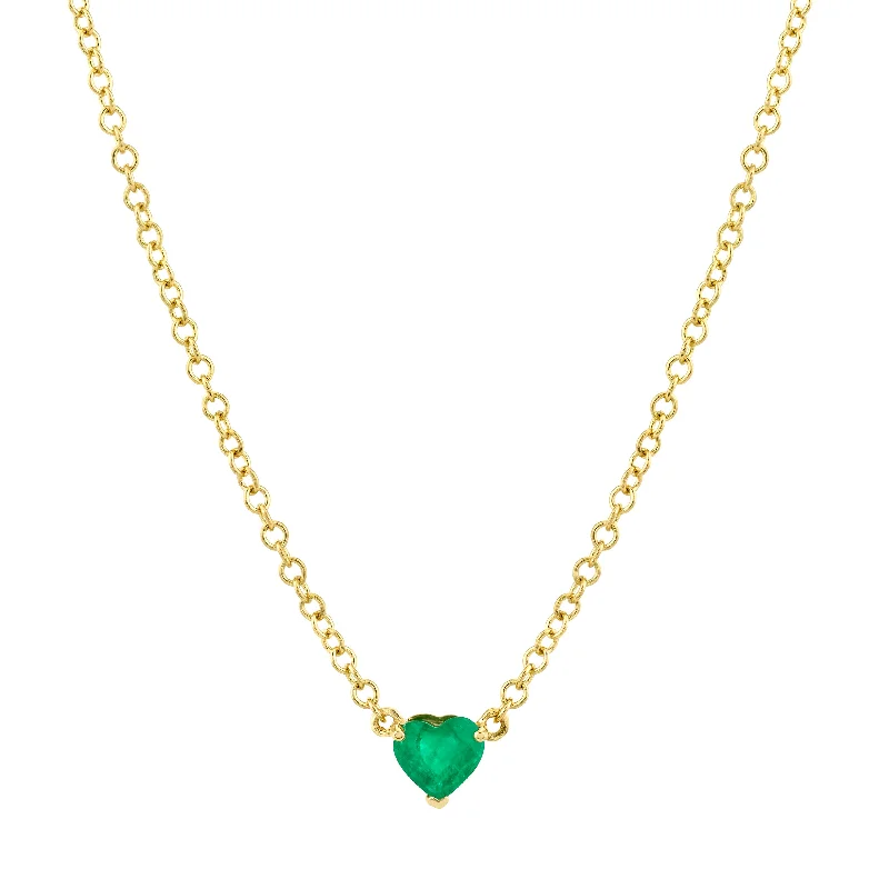 Customizable Gold Necklace-READY TO SHIP EMERALD BABY HEART NECKLACE