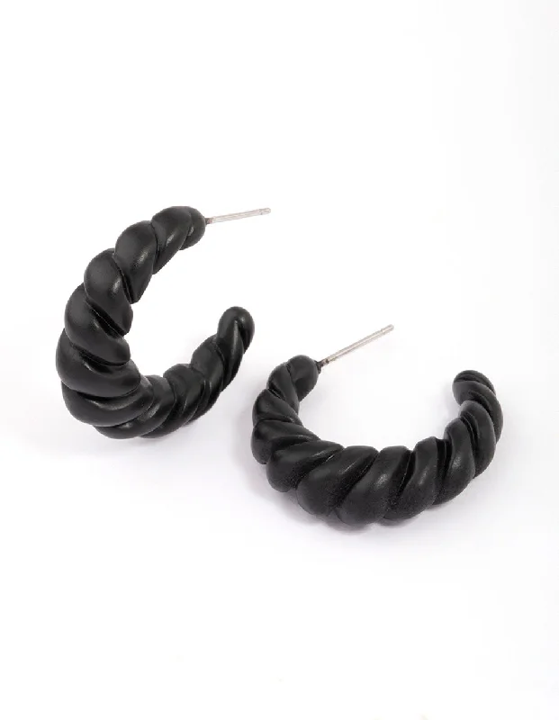 White Gold Earrings-Black Twisted Rope Hoop Earrings