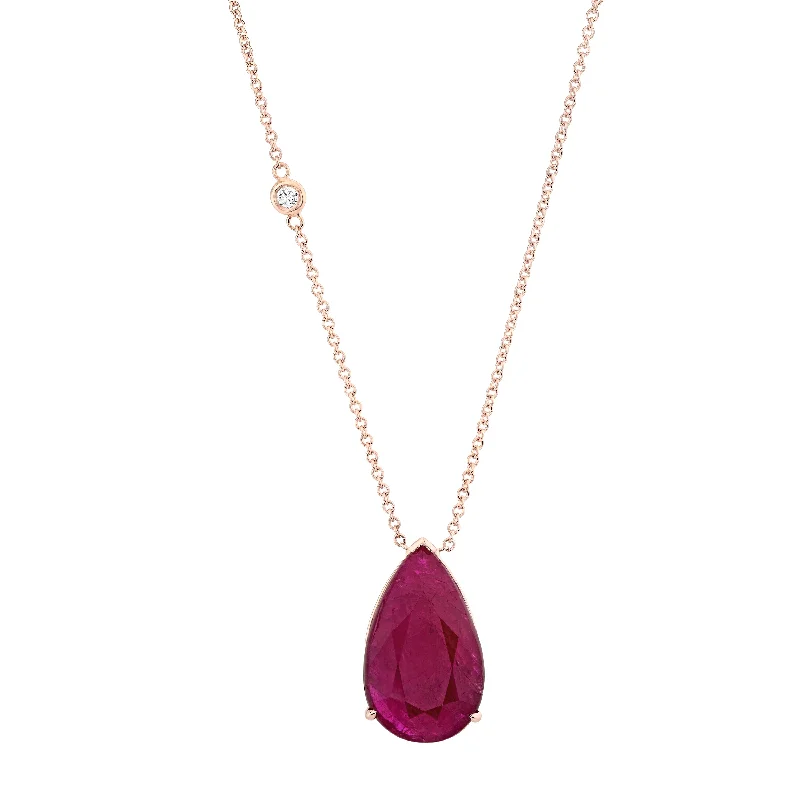 Adjustable Choker Necklace-RUBY LARGE PEAR SOLITAIRE PENDANT NECKLACE