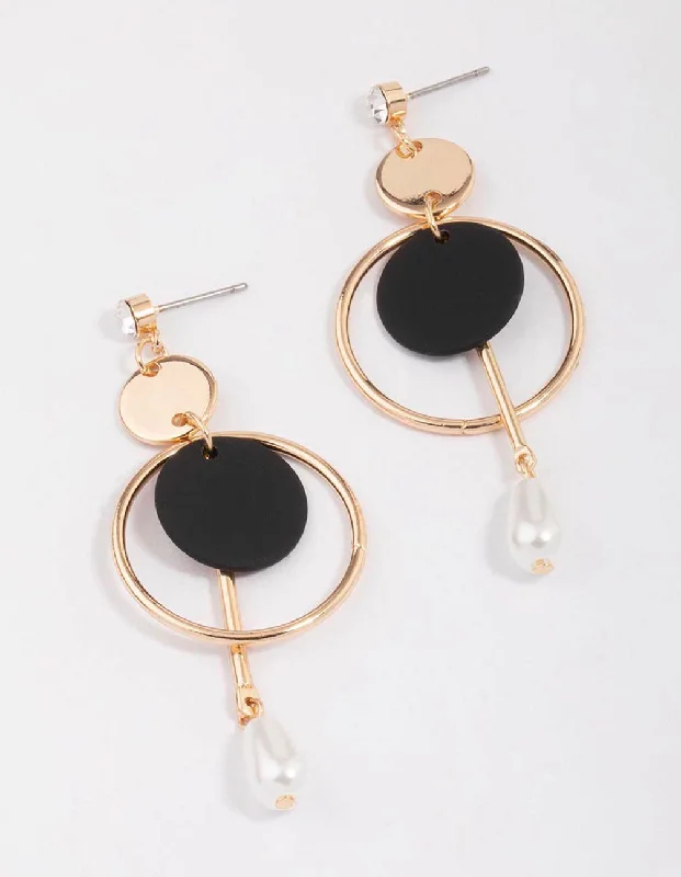 Elegant Pearl Drop Earrings-Gold Multi Disc Pearl Drop Earrings