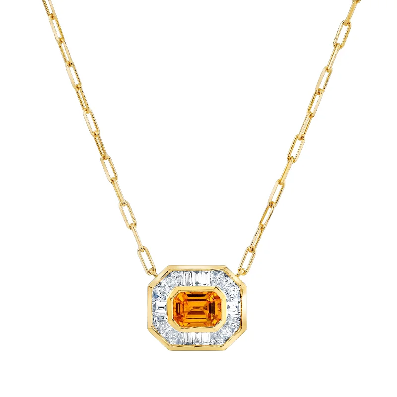 Layered Gemstone Necklace-READY TO SHIP YELLOW SAPPHIRE & DIAMOND HALO MINI DECO LINK PENDANT