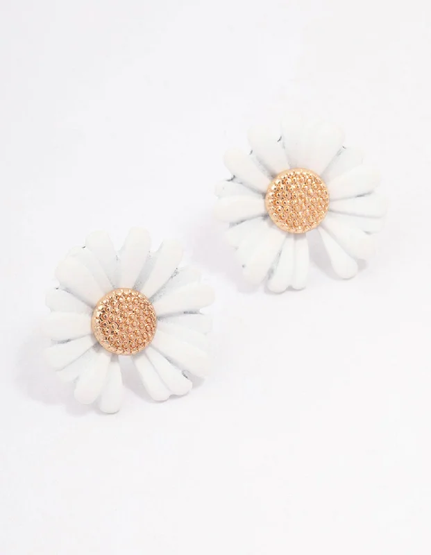 Gemstone Dangle Earrings-Gold Daisy Stud Earrings