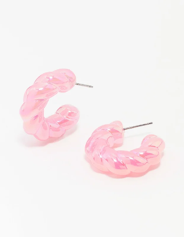 Layered Earrings for Women-Pink Acrylic Rope Twist Chubby Hoop Earring