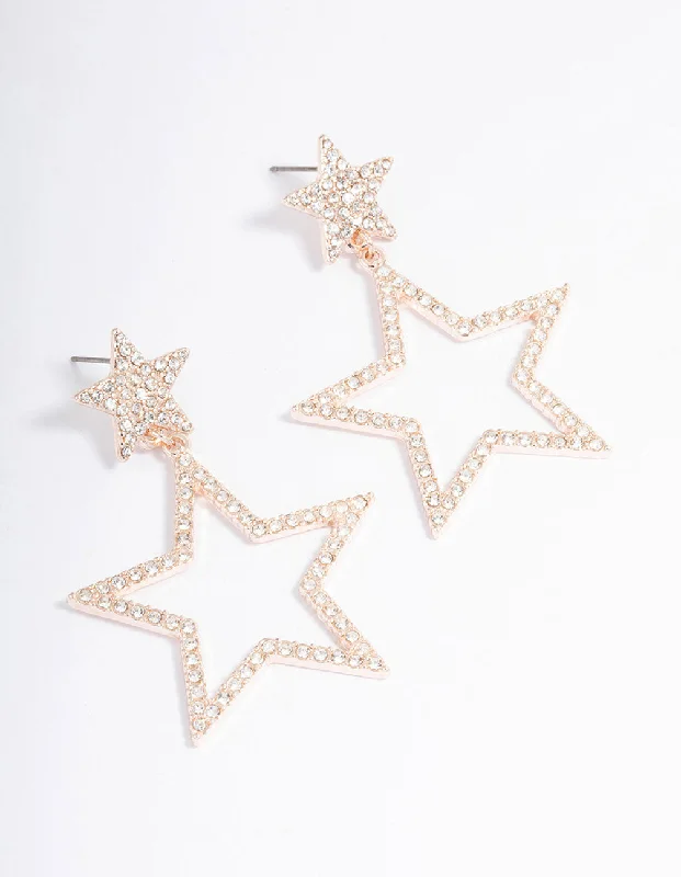 Oversized Hoop Earrings-Rose Gold Glamorous Star Drop Earrings