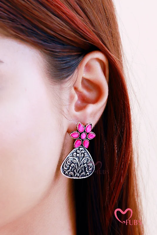 Modern Style Earrings-Oxidized Royal Phool Danglers Earrings