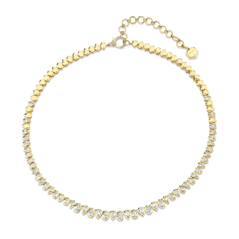 Gold Name Necklace-DIAMOND PEAR BEZEL TENNIS NECKLACE