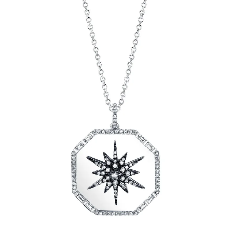 Modern Silver Necklace-READY TO SHIP DIAMOND STARBURST DISK PENDANT NECKLACE