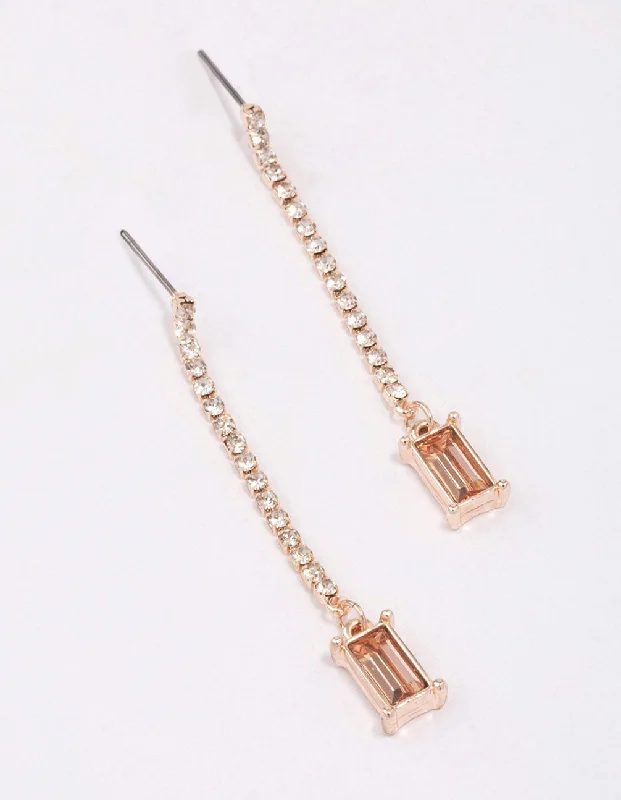 Heart Shaped Hoop Earrings-Rose Gold Cup Chain Radiant Drop Earrings